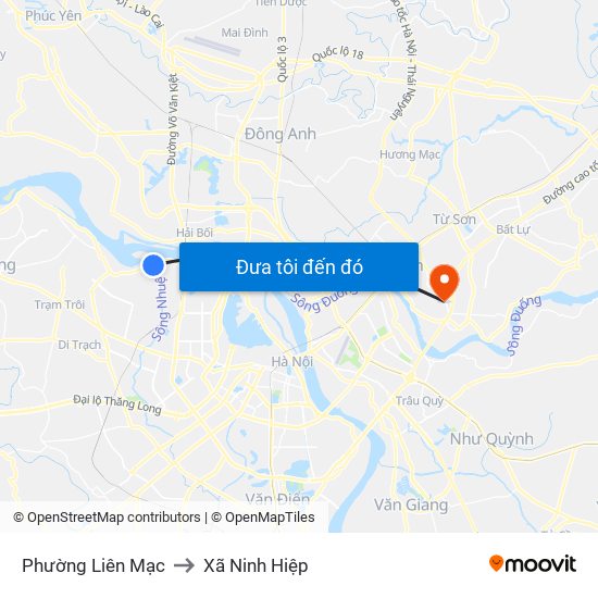 Phường Liên Mạc to Xã Ninh Hiệp map