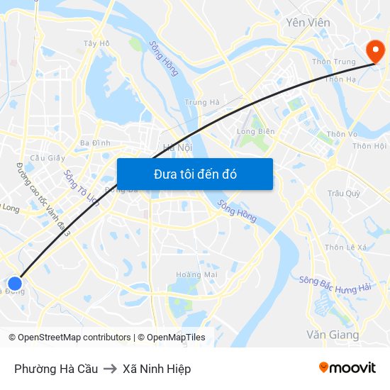 Phường Hà Cầu to Xã Ninh Hiệp map