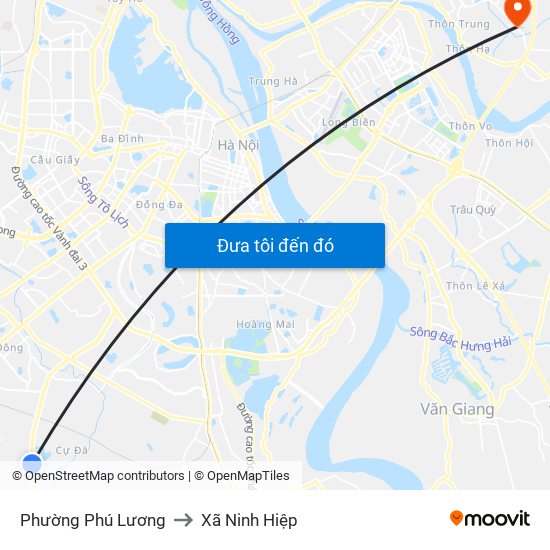 Phường Phú Lương to Xã Ninh Hiệp map
