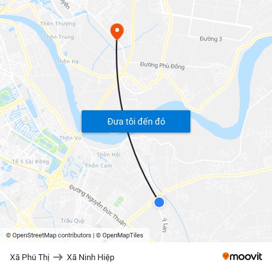 Xã Phú Thị to Xã Ninh Hiệp map