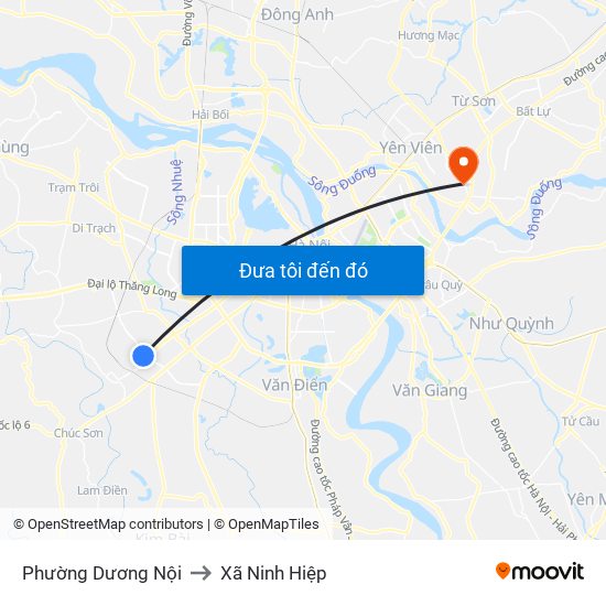 Phường Dương Nội to Xã Ninh Hiệp map