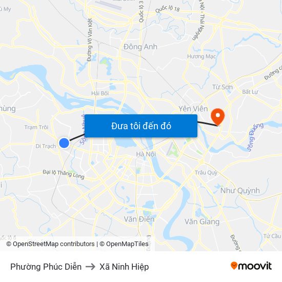 Phường Phúc Diễn to Xã Ninh Hiệp map