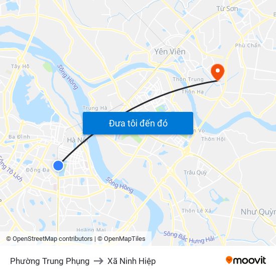 Phường Trung Phụng to Xã Ninh Hiệp map