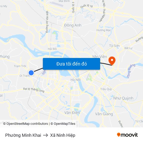 Phường Minh Khai to Xã Ninh Hiệp map