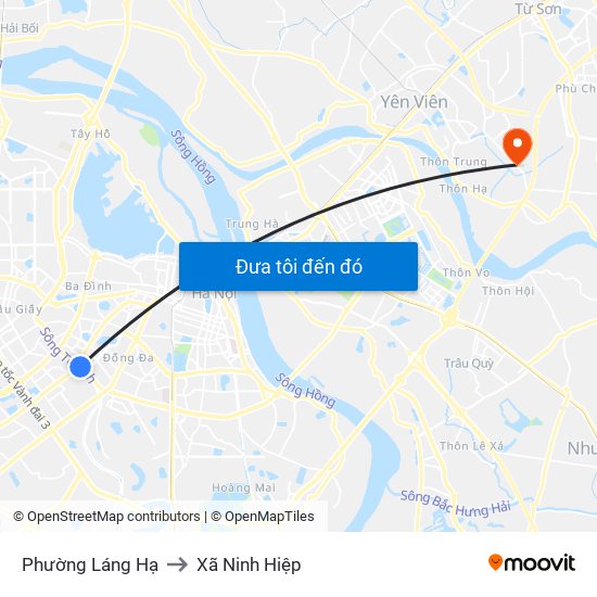 Phường Láng Hạ to Xã Ninh Hiệp map
