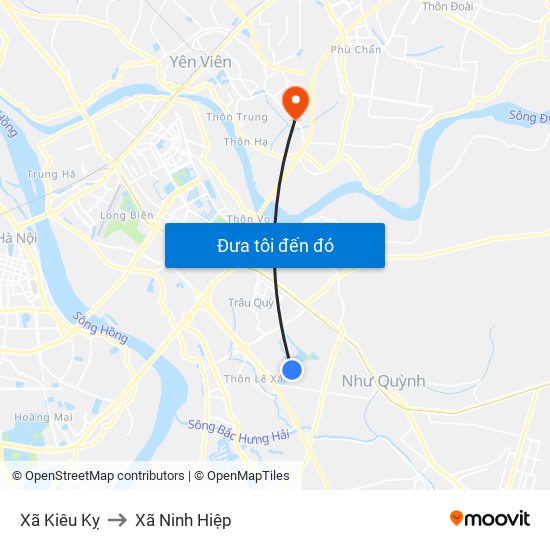 Xã Kiêu Kỵ to Xã Ninh Hiệp map