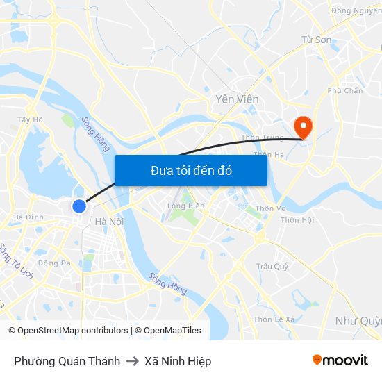 Phường Quán Thánh to Xã Ninh Hiệp map