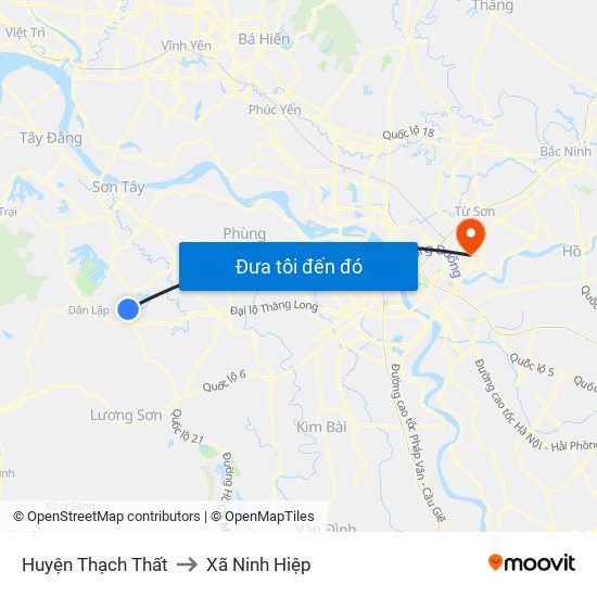 Huyện Thạch Thất to Xã Ninh Hiệp map
