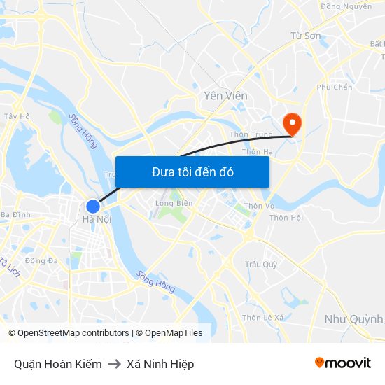 Quận Hoàn Kiếm to Xã Ninh Hiệp map