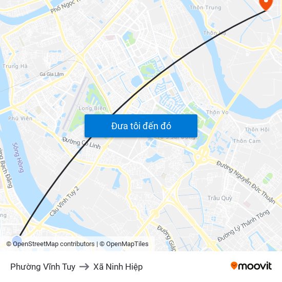 Phường Vĩnh Tuy to Xã Ninh Hiệp map