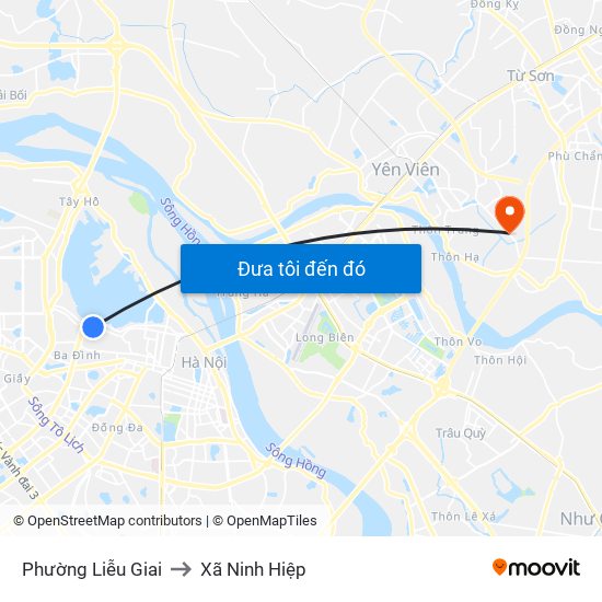 Phường Liễu Giai to Xã Ninh Hiệp map