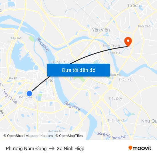 Phường Nam Đồng to Xã Ninh Hiệp map