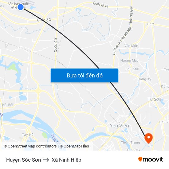 Huyện Sóc Sơn to Xã Ninh Hiệp map
