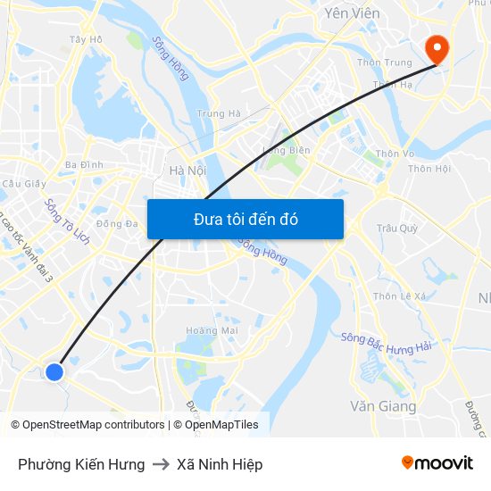 Phường Kiến Hưng to Xã Ninh Hiệp map