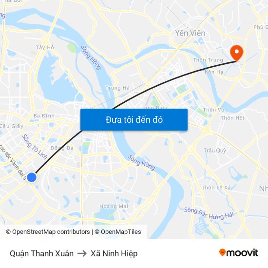 Quận Thanh Xuân to Xã Ninh Hiệp map