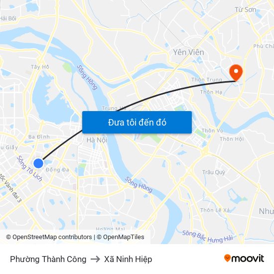 Phường Thành Công to Xã Ninh Hiệp map