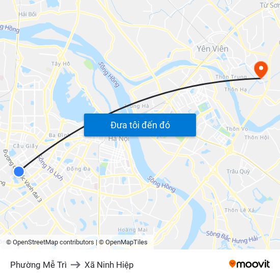 Phường Mễ Trì to Xã Ninh Hiệp map