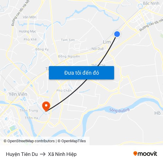 Huyện Tiên Du to Xã Ninh Hiệp map