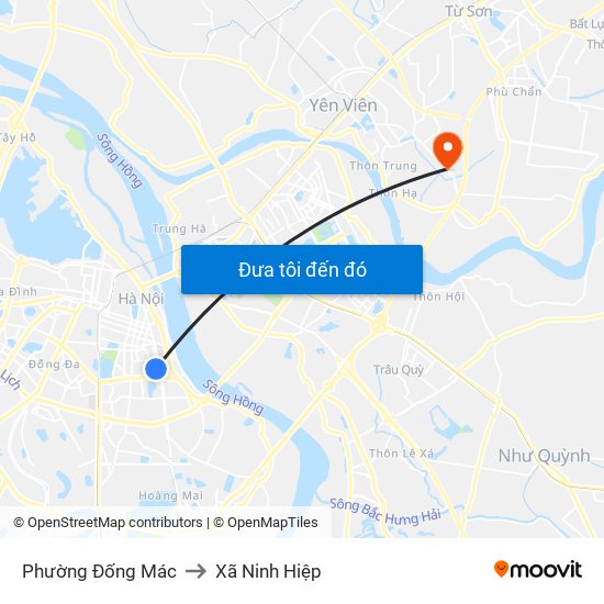 Phường Đống Mác to Xã Ninh Hiệp map