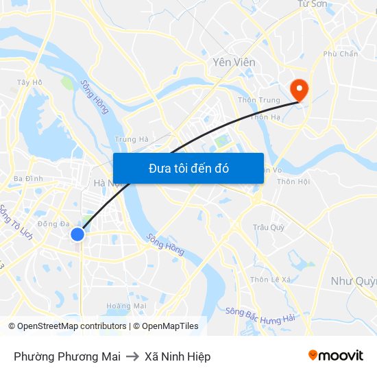 Phường Phương Mai to Xã Ninh Hiệp map
