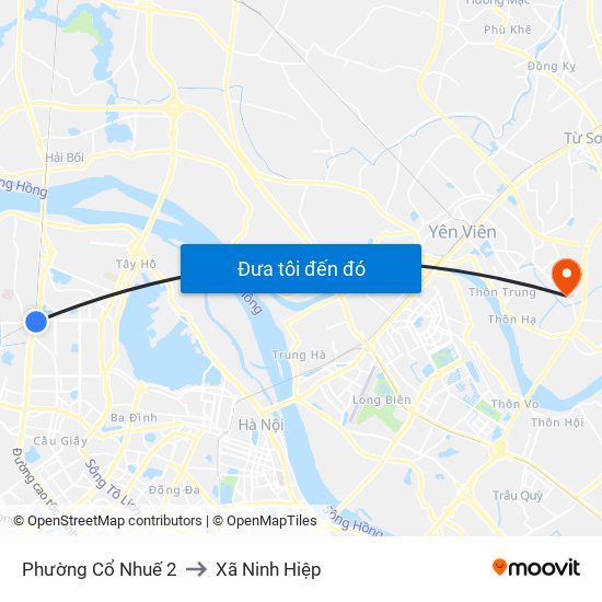Phường Cổ Nhuế 2 to Xã Ninh Hiệp map