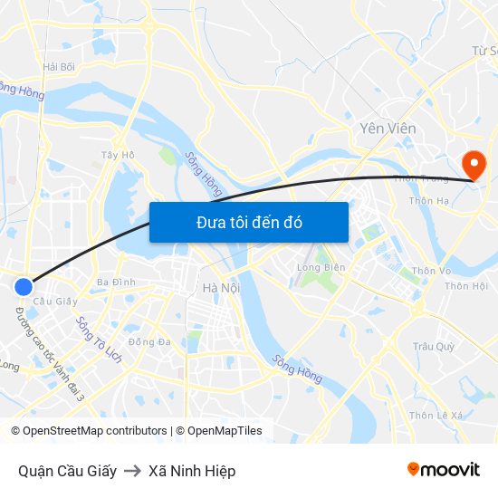 Quận Cầu Giấy to Xã Ninh Hiệp map