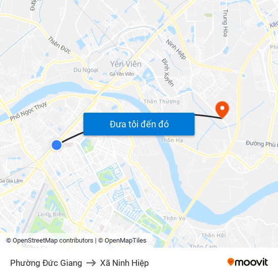 Phường Đức Giang to Xã Ninh Hiệp map