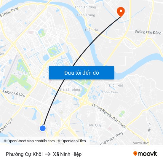 Phường Cự Khối to Xã Ninh Hiệp map