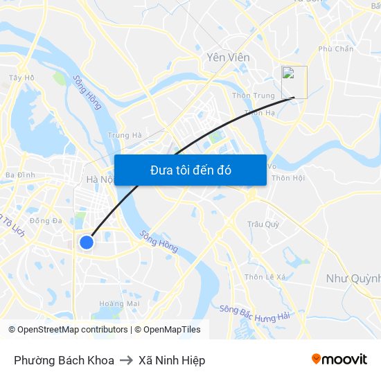 Phường Bách Khoa to Xã Ninh Hiệp map