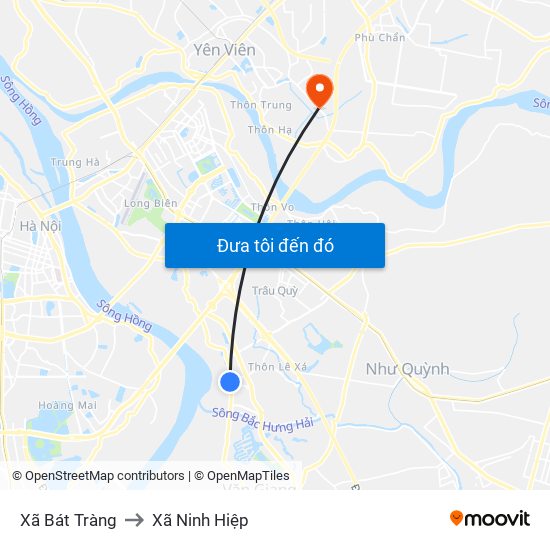 Xã Bát Tràng to Xã Ninh Hiệp map