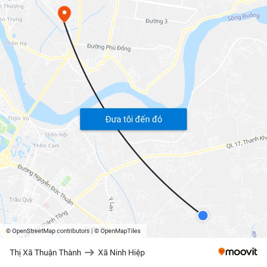 Thị Xã Thuận Thành to Xã Ninh Hiệp map