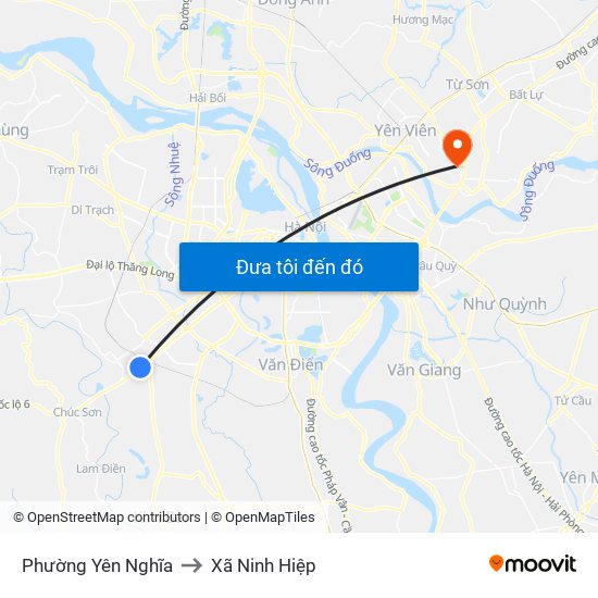 Phường Yên Nghĩa to Xã Ninh Hiệp map