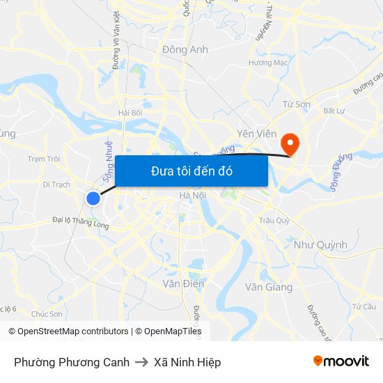 Phường Phương Canh to Xã Ninh Hiệp map