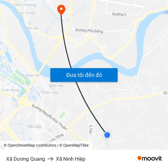 Xã Dương Quang to Xã Ninh Hiệp map