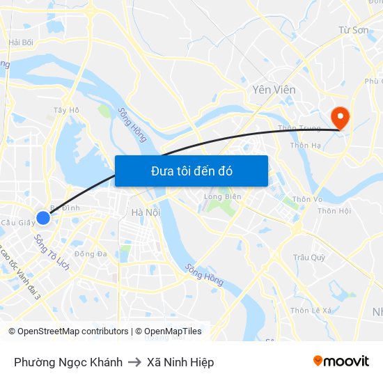 Phường Ngọc Khánh to Xã Ninh Hiệp map