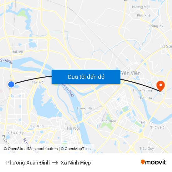 Phường Xuân Đỉnh to Xã Ninh Hiệp map