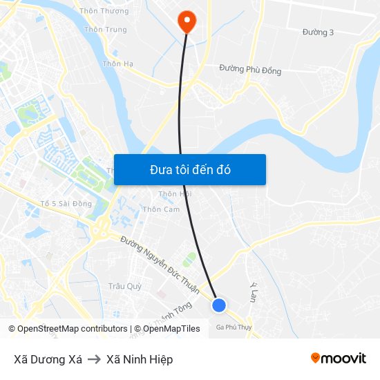 Xã Dương Xá to Xã Ninh Hiệp map