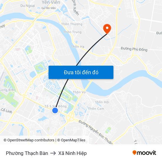 Phường Thạch Bàn to Xã Ninh Hiệp map