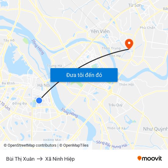 Bùi Thị Xuân to Xã Ninh Hiệp map