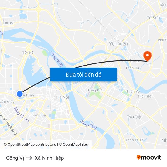 Cống Vị to Xã Ninh Hiệp map