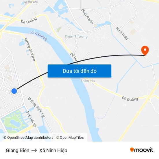 Giang Biên to Xã Ninh Hiệp map