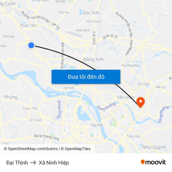 Đại Thịnh to Xã Ninh Hiệp map