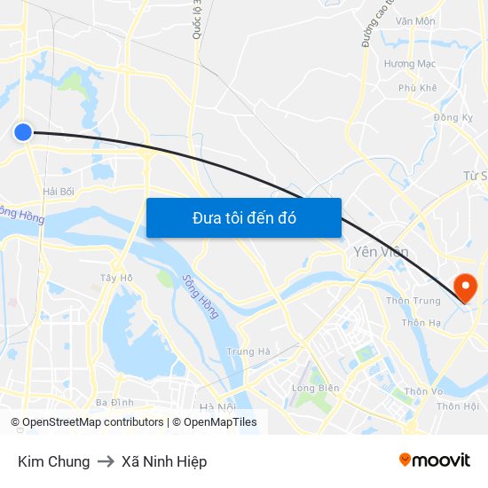 Kim Chung to Xã Ninh Hiệp map