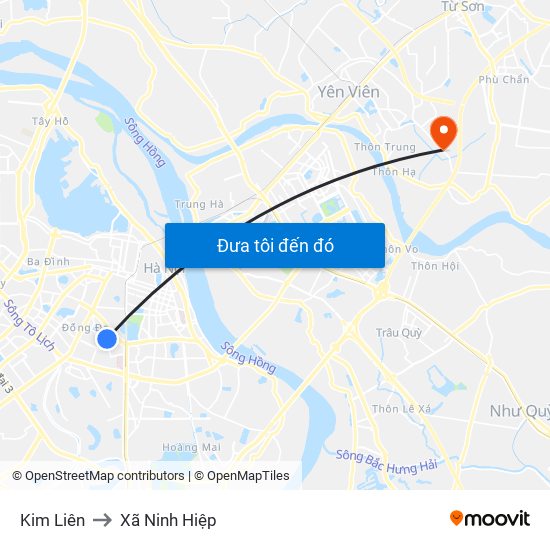 Kim Liên to Xã Ninh Hiệp map