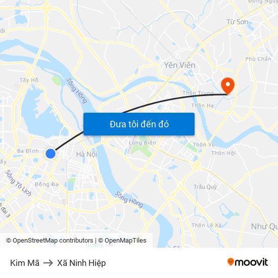 Kim Mã to Xã Ninh Hiệp map