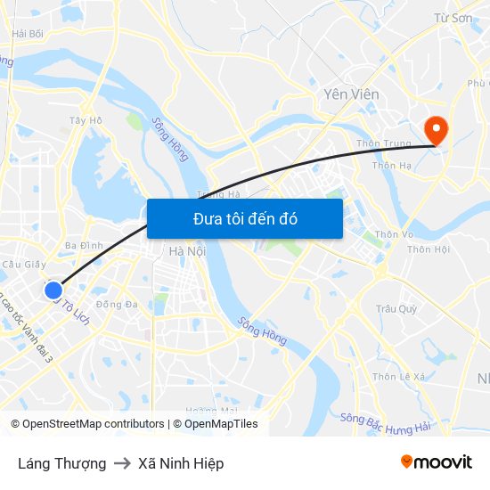 Láng Thượng to Xã Ninh Hiệp map