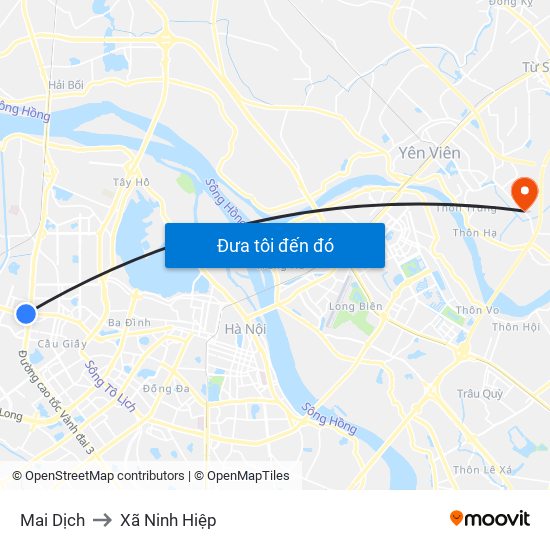 Mai Dịch to Xã Ninh Hiệp map