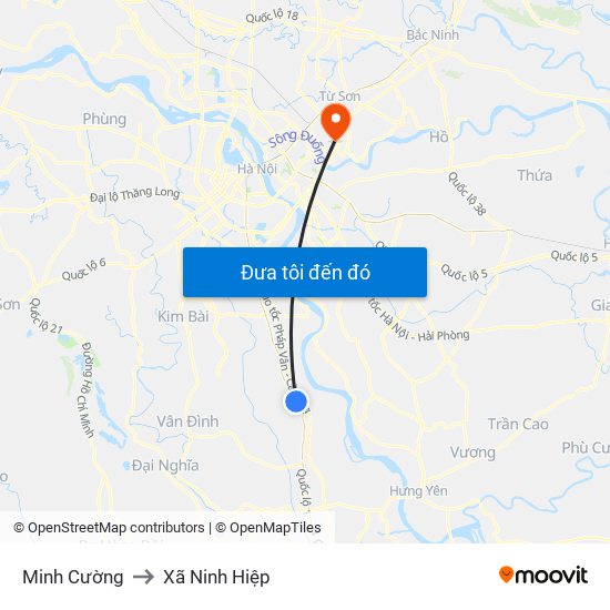 Minh Cường to Xã Ninh Hiệp map