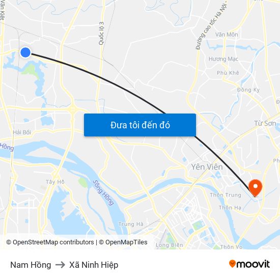 Nam Hồng to Xã Ninh Hiệp map