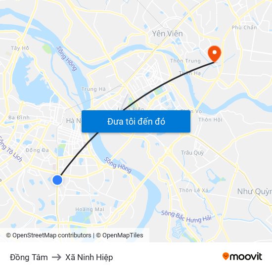 Đồng Tâm to Xã Ninh Hiệp map